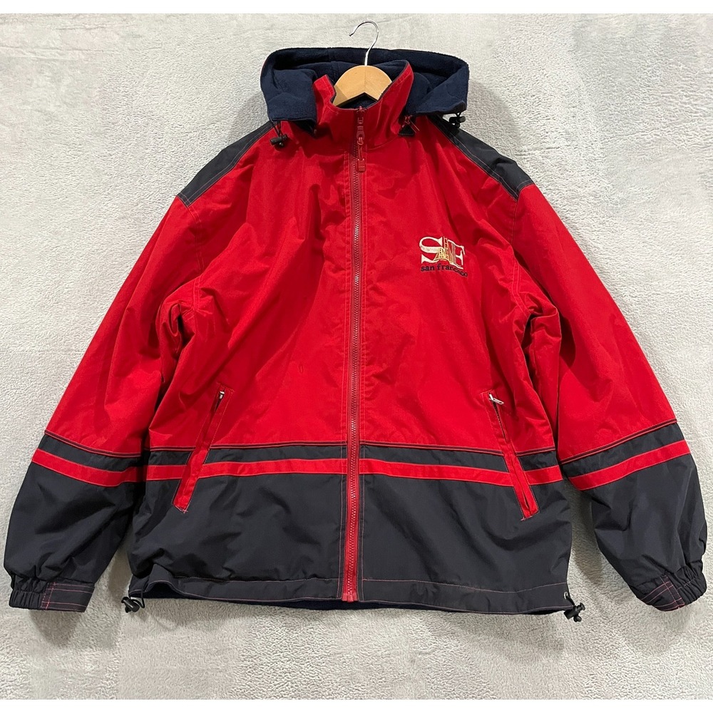 Vintage San Francisco Reversible Jacket Mens M Fleece Blue Red Y2K